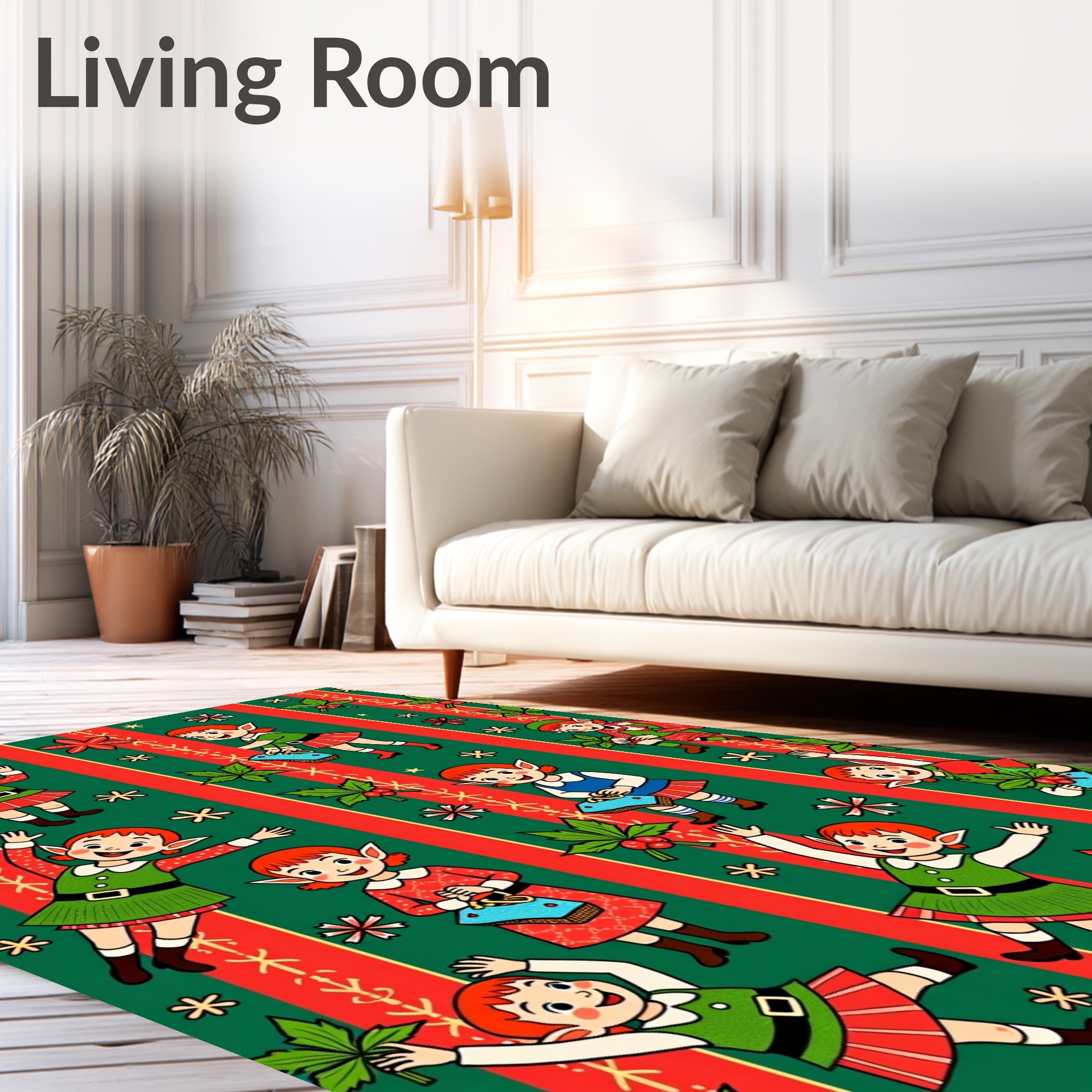 Christmas Elves Red Green Striped Rug