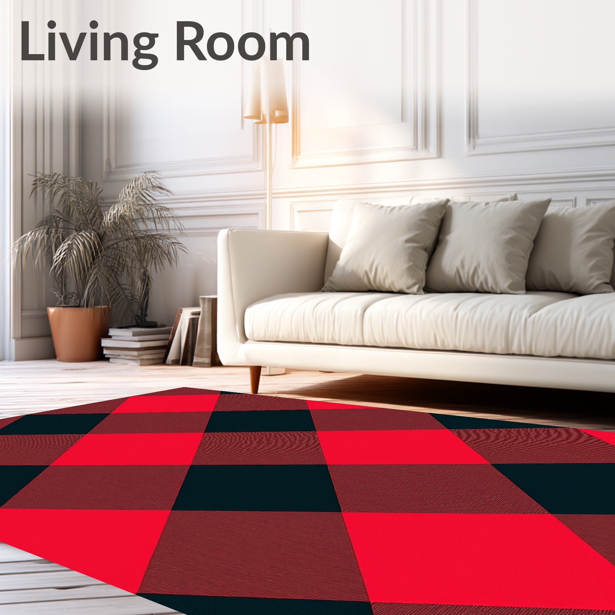 Bold Red Black Plaid Checkered Rug