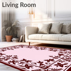 Deep Red Floral Bordered Light Pink Rug