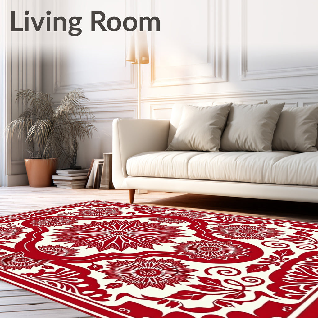 Crimson Petal Symmetry Central Bloom Rug
