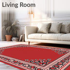Crimson Floral Scroll Border Rug