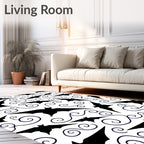 Black Flying Bats Swirling Vines Rug