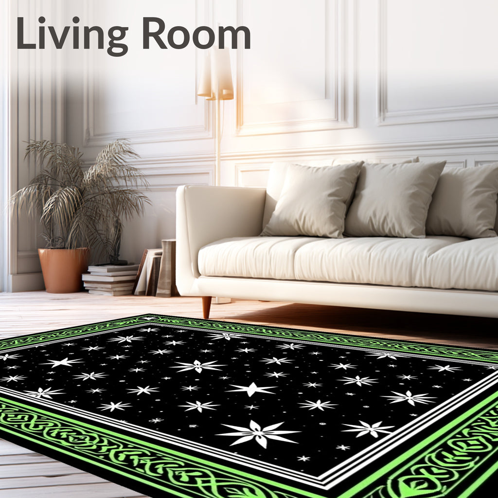 Neon Green Starry Night Sky Rug