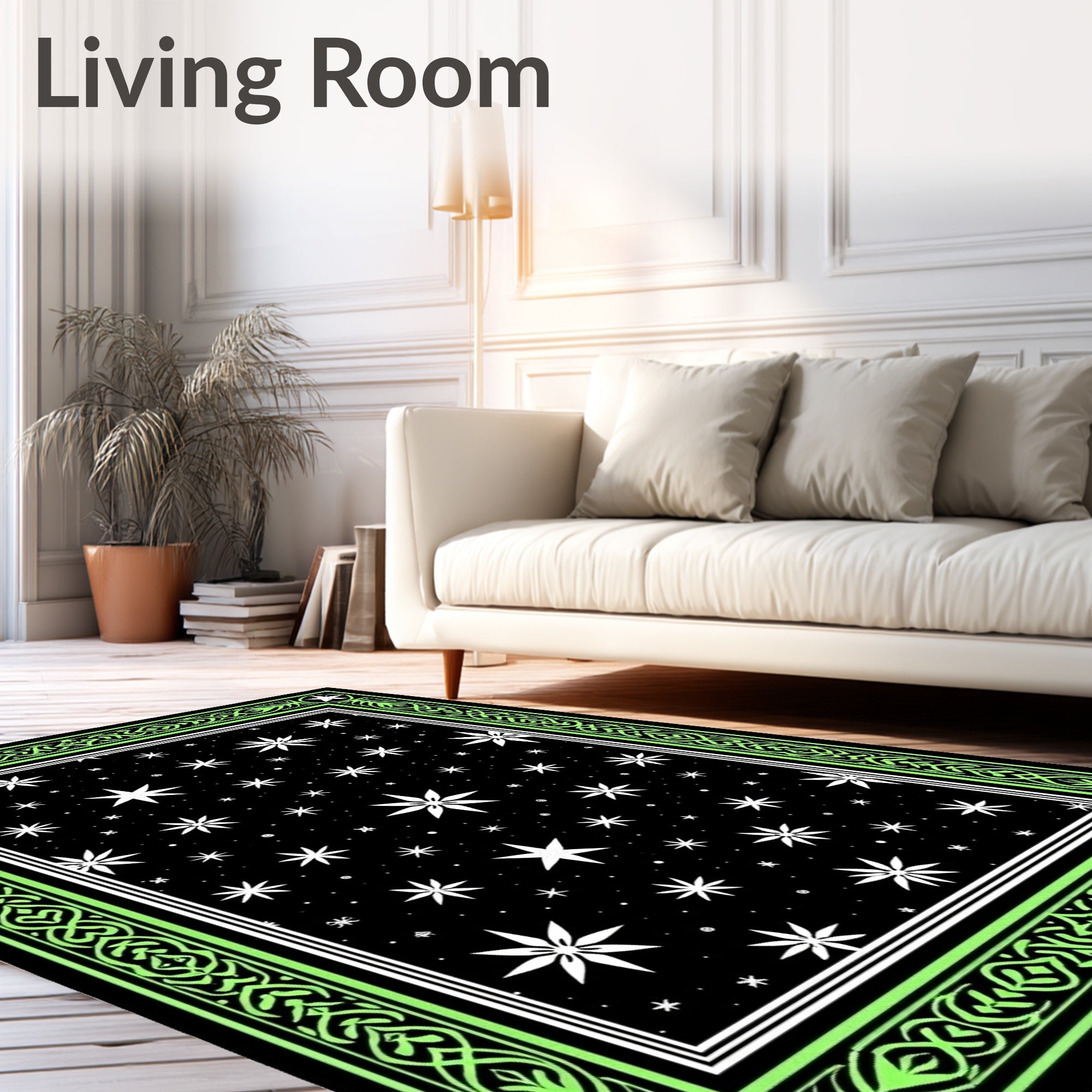 Neon Green Starry Night Sky Rug