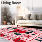 Festive Red Santa Claus Snowflakes Trees Rug