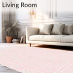 Soft Pink Curlicue Geometric Panels Rug
