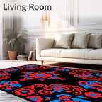 Reds Blues Black Floral Symmetry Rug