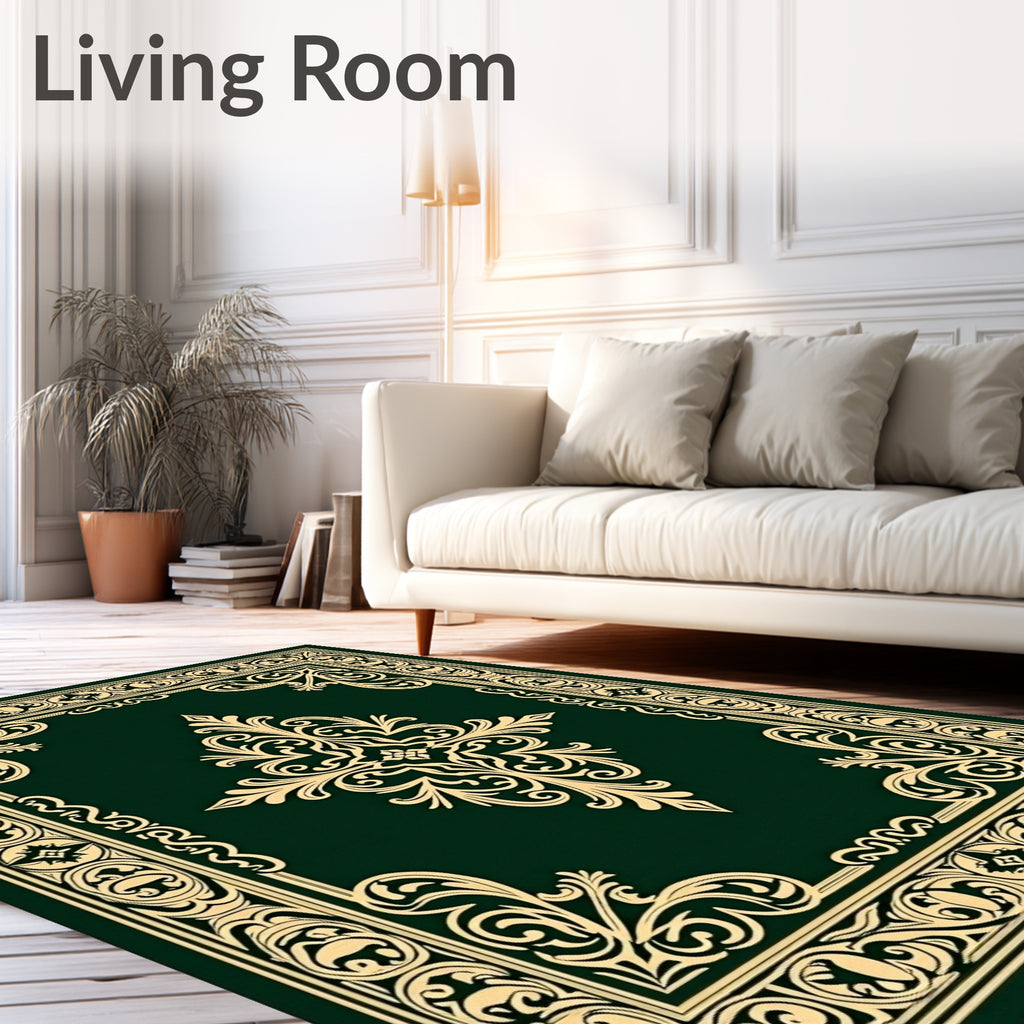 Emerald Golden Floral Scroll Rug