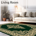 Emerald Golden Floral Scroll Rug