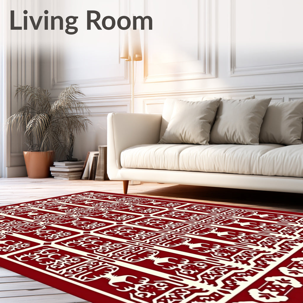 Deep Red And Cream Vertical Tribal Rug