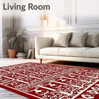 Deep Red And Cream Vertical Tribal Rug