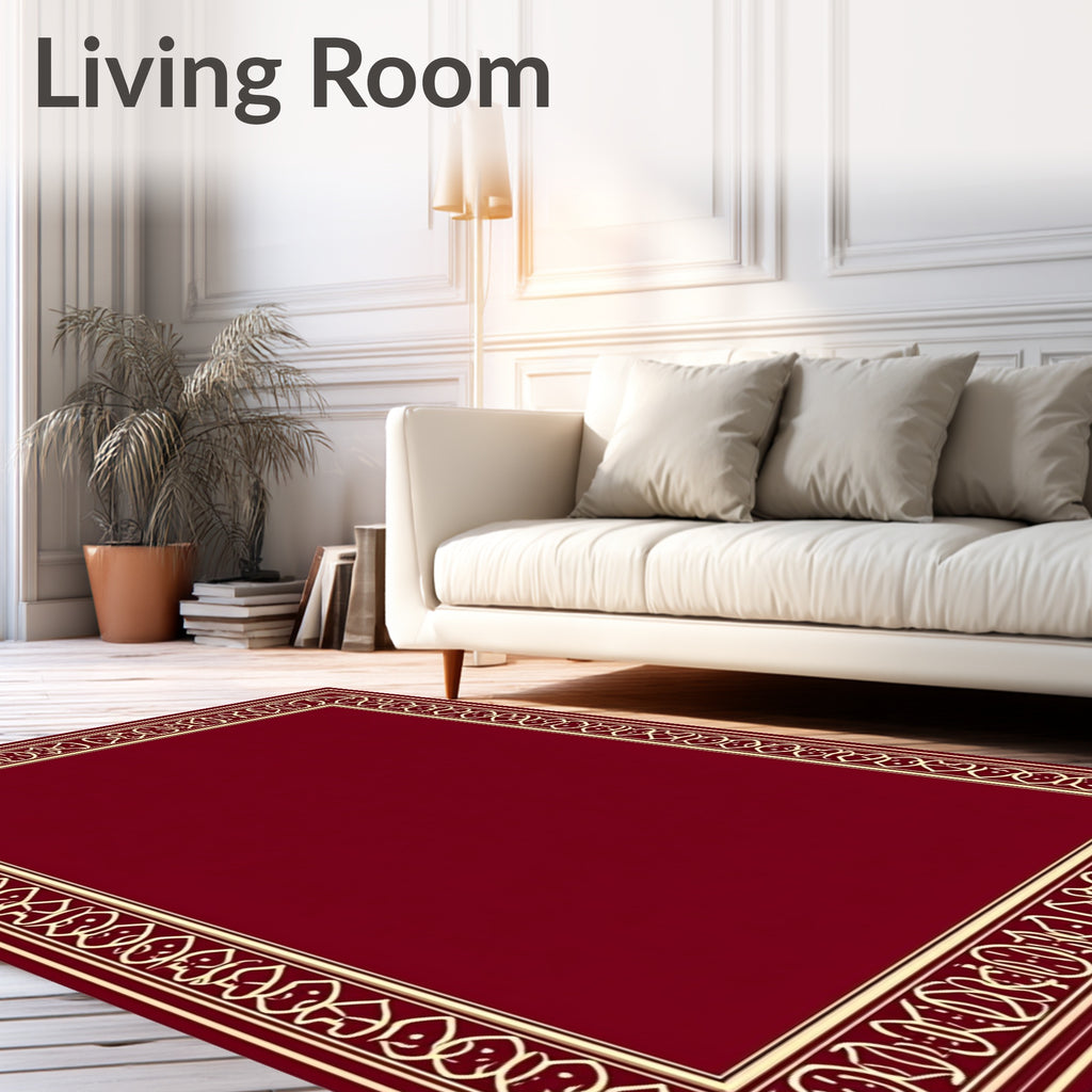 Rich Crimson Bordered Abstract Rug