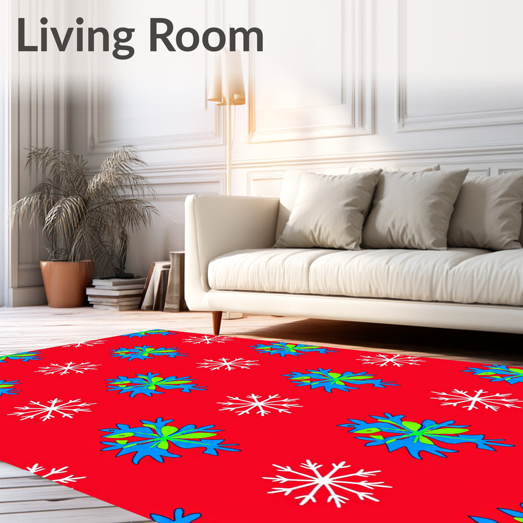 Bright Blue Green Red Snowflakes Rug