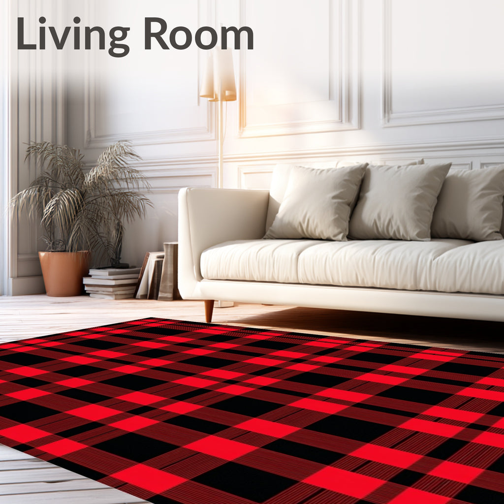 Bold Red Black Plaid Blanket Rug