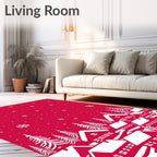Festive Red Snowy Village Snowflakes Rug