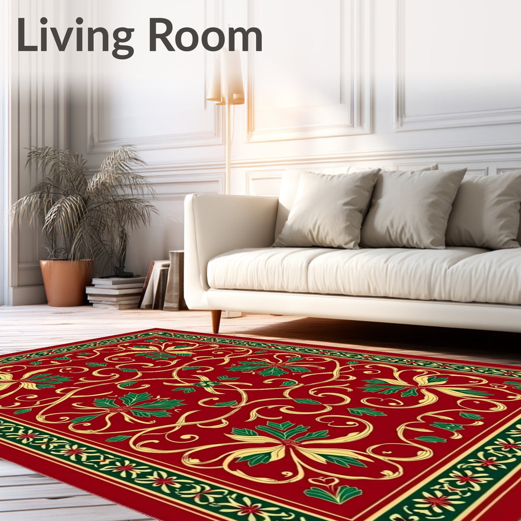 Deep Red Floral Scrollwork Rug