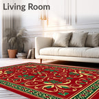 Deep Red Floral Scrollwork Rug