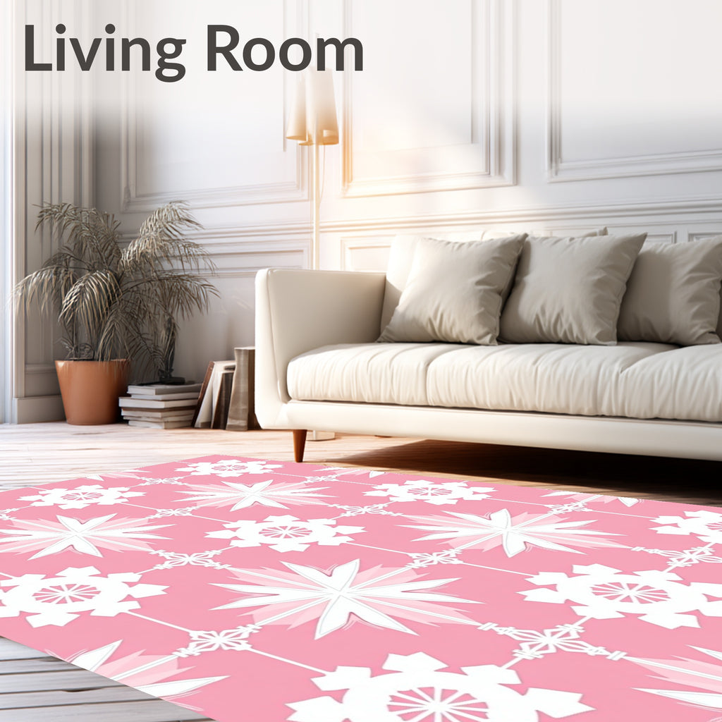 Pink White Starburst Geometric Repeat Rug
