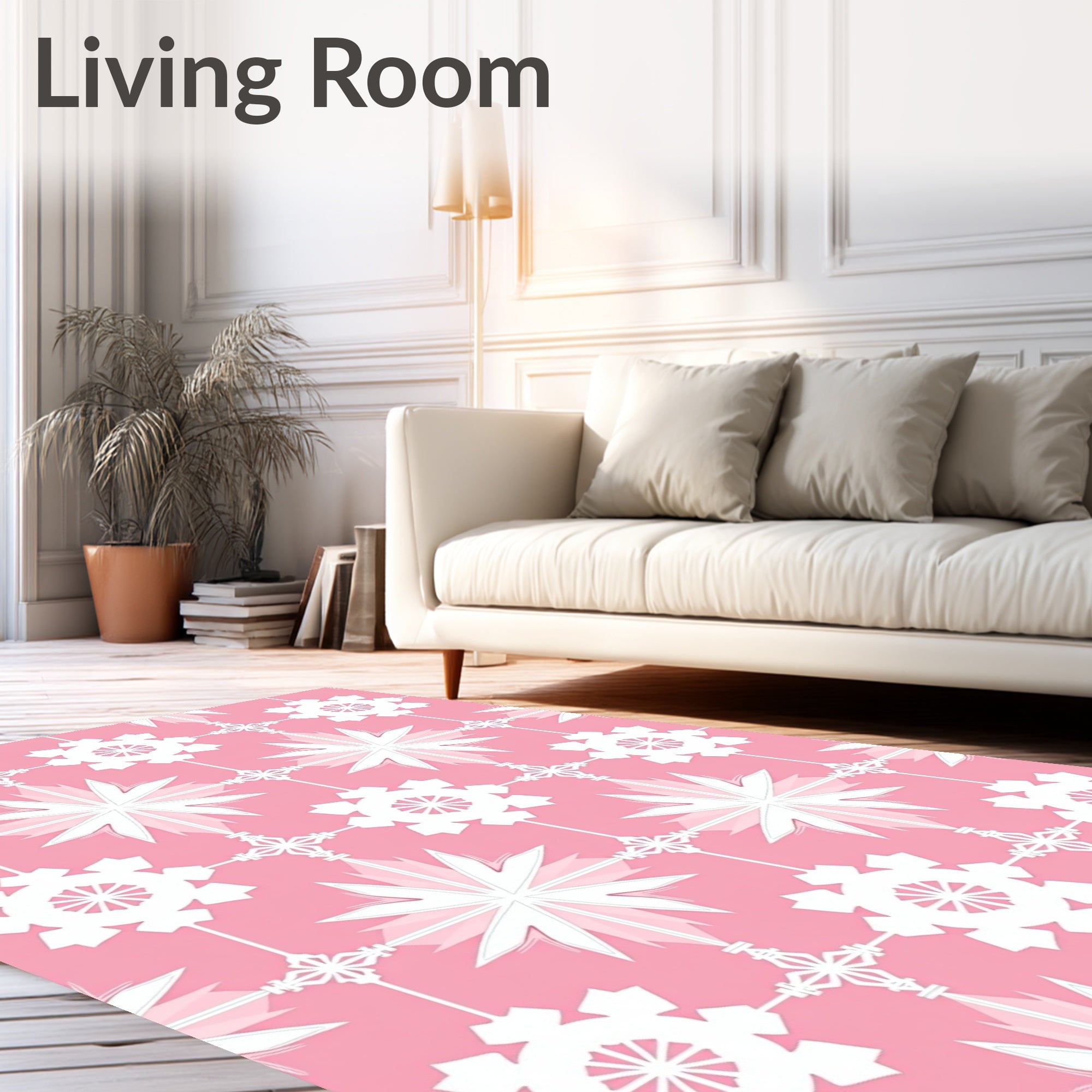 Pink White Starburst Geometric Repeat Rug