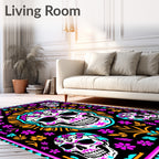 Vibrant Skull Floral Day Of Dead Rug