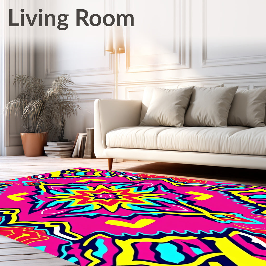 Vibrant Pink Yellow Abstract Star Rug
