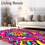 Vibrant Pink Yellow Abstract Star Rug