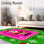 Vibrant Pink Festive Santa Snowflakes Rug