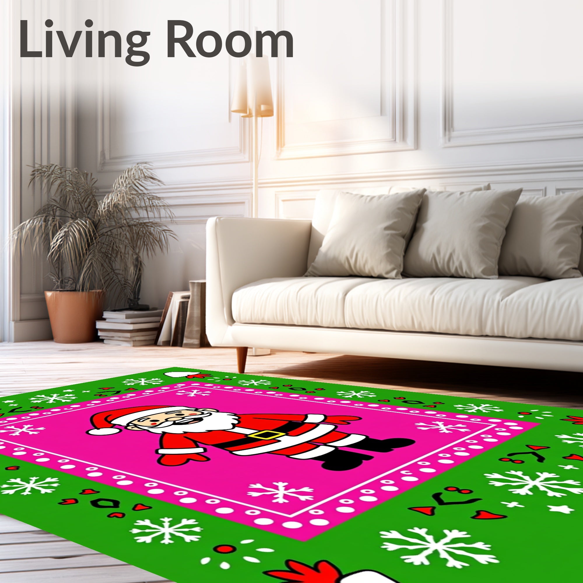 Vibrant Pink Festive Santa Snowflakes Rug