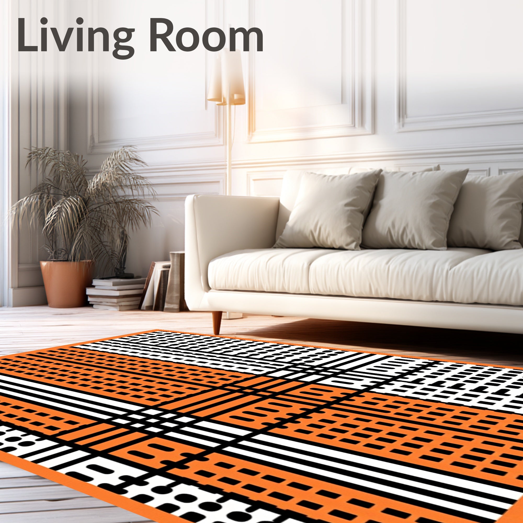 Orange Black White Plaid Grid Rug
