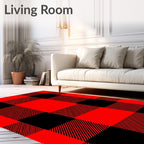 Classic Plaid Red Black Squares Rug