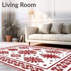 Crimson Snowflake Bordered Rug