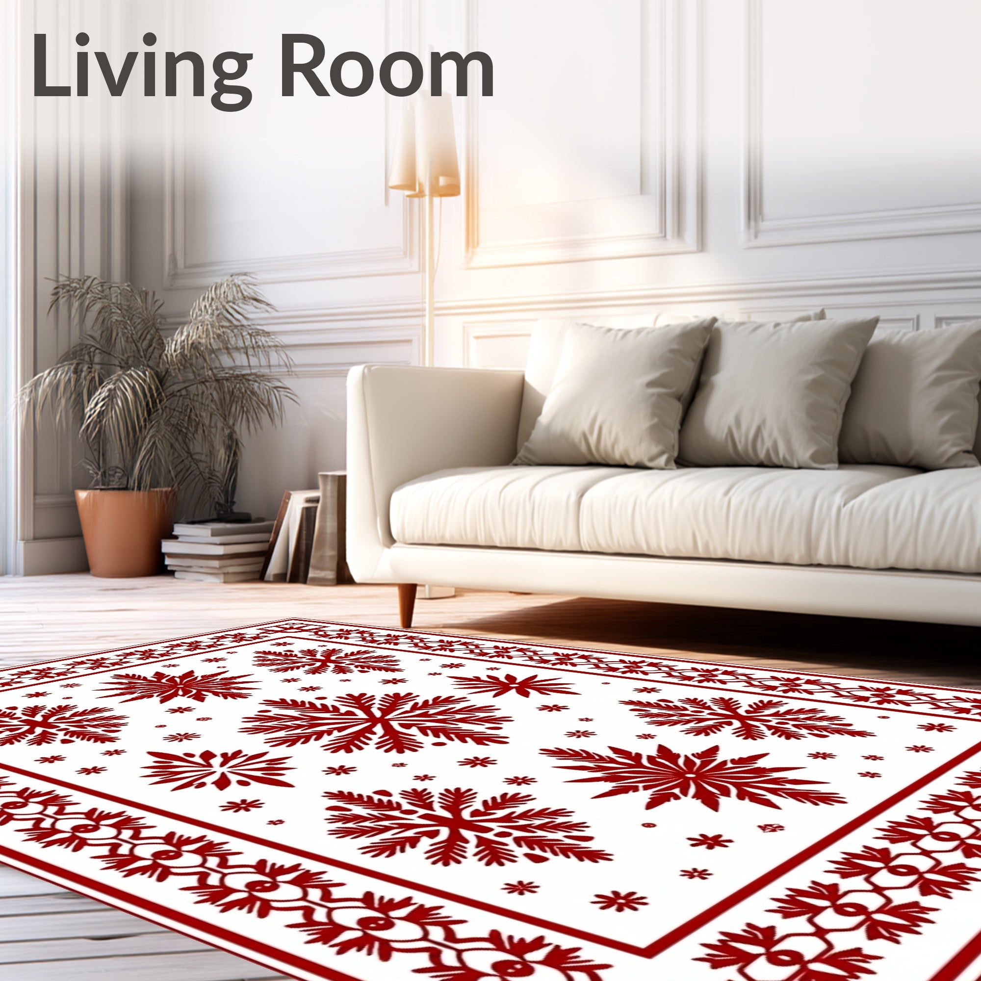 Crimson Snowflake Bordered Rug