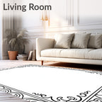 Ornate Black Scrollwork Border Rug