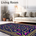 Deep Blue Golden Geometric Swirl Rug