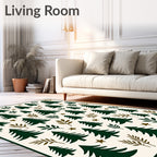 Forest Green Trees Branch Stars Ivory Rug