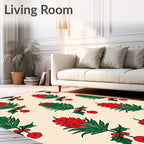 Festive Red Green Holly Berry Branch Rug