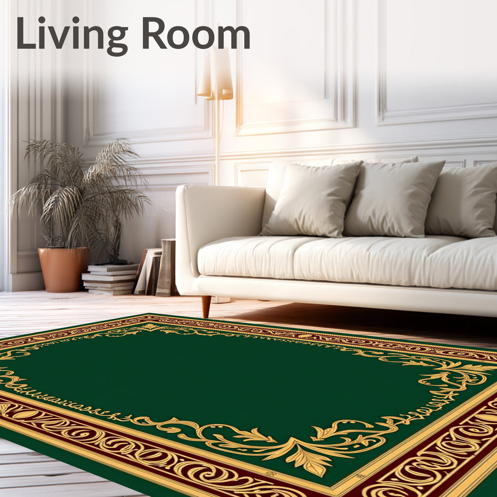 Emerald Green Gold Vine Border Rug