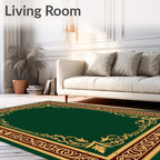 Emerald Green Gold Vine Border Rug