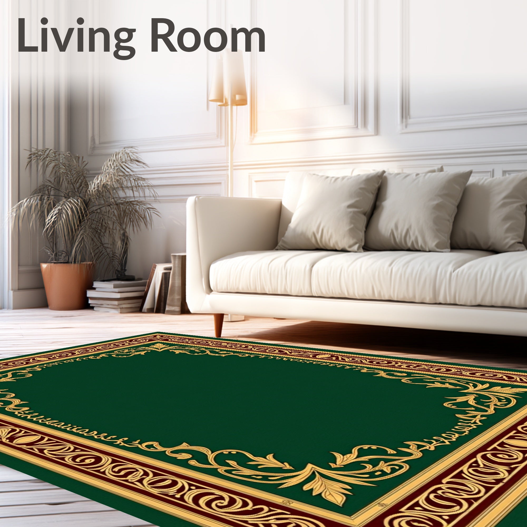 Emerald Green Gold Vine Border Rug