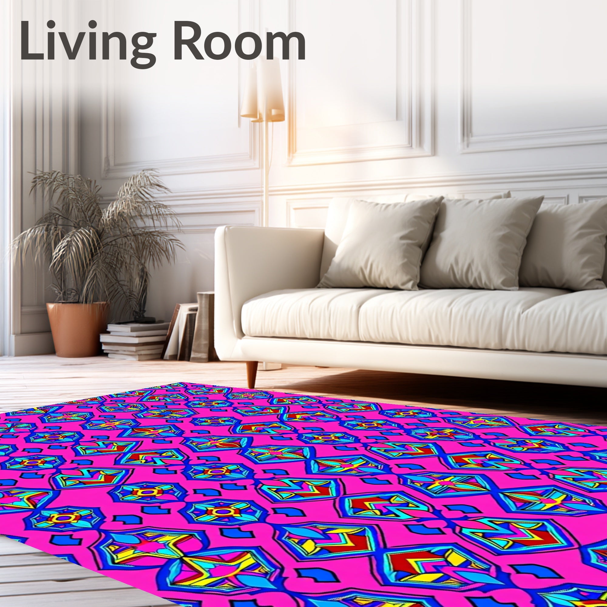 Pink Geometric Diamond Floral Collage Rug
