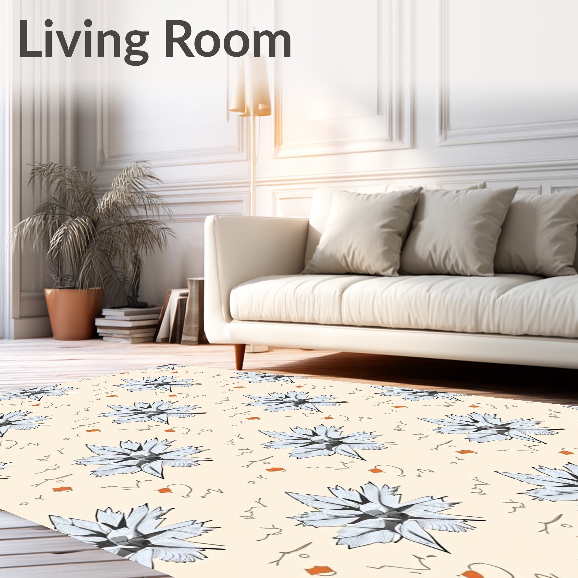 Cream Beige Starburst Floral Accents Rug