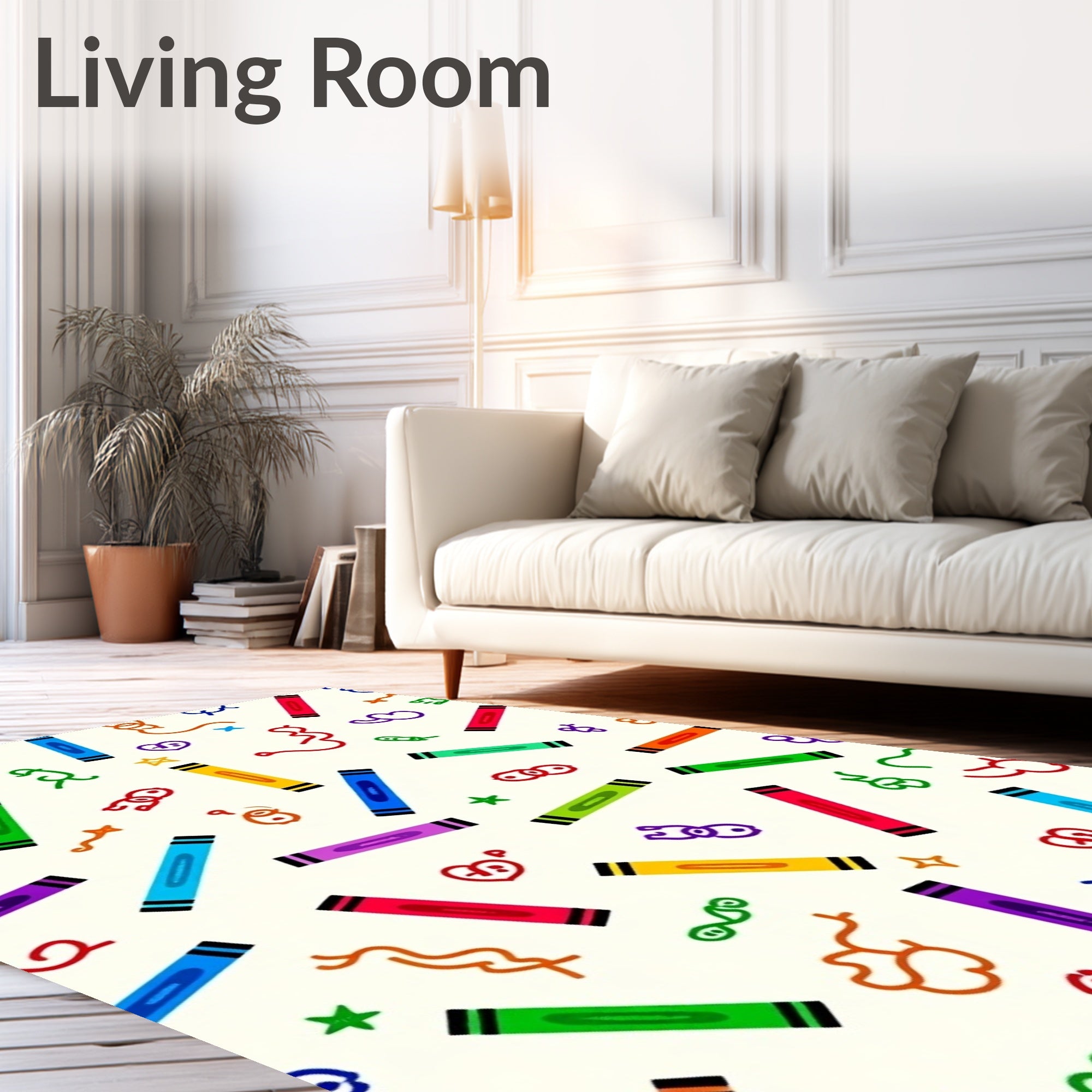 Rainbow Crayons Whimsical Doodle Rug