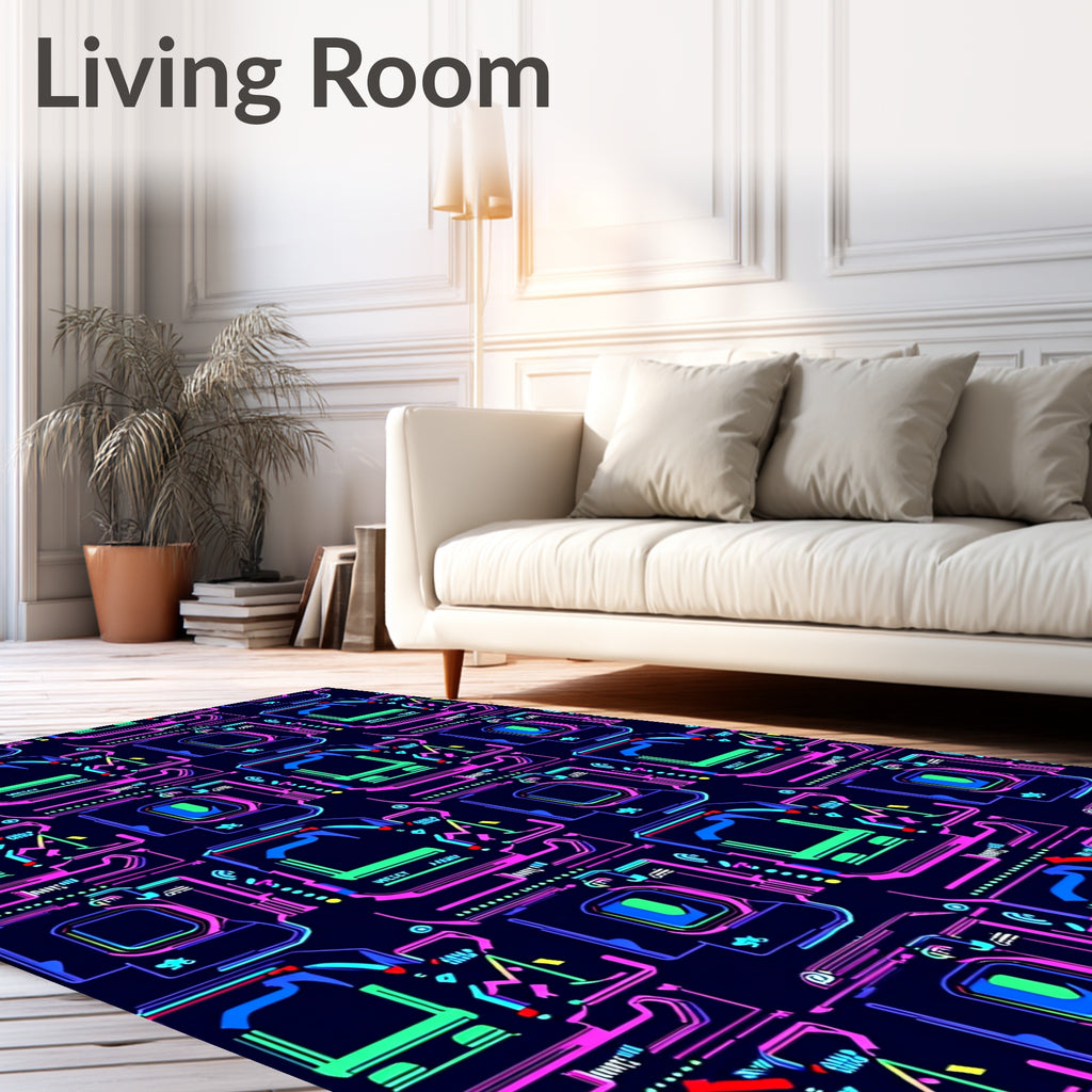 Cyberpunk Neon Circuit Board Abstract Rug