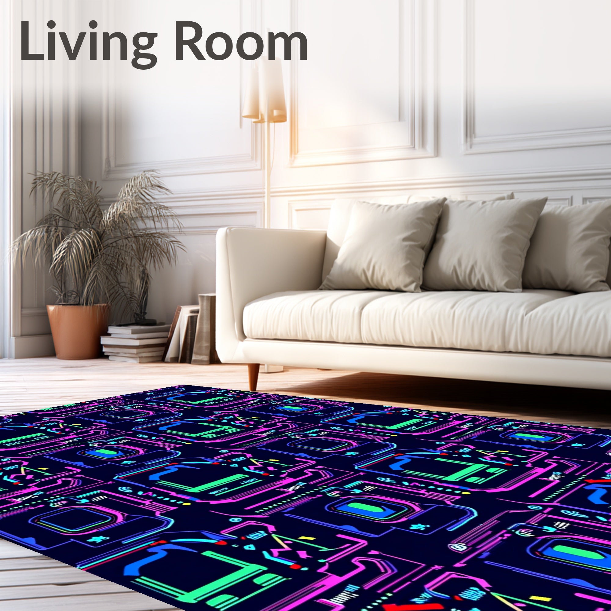 Cyberpunk Neon Circuit Board Abstract Rug