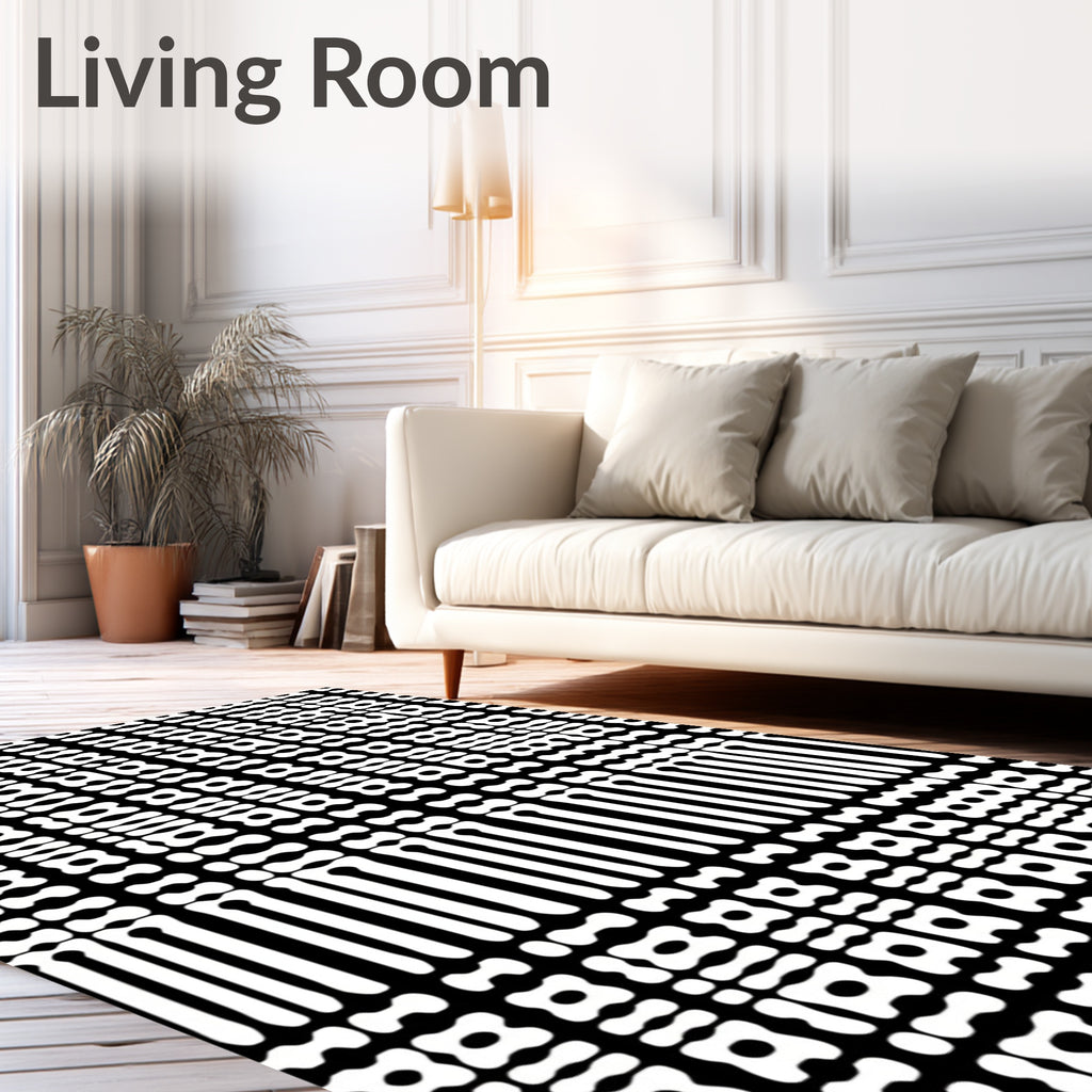 Abstract Black White Geometric Grid Rug