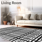 Abstract Black White Geometric Grid Rug