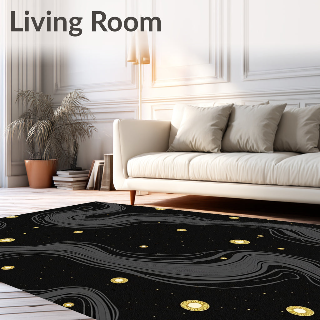 Dark Gray Flowing Stars Medallion Rug