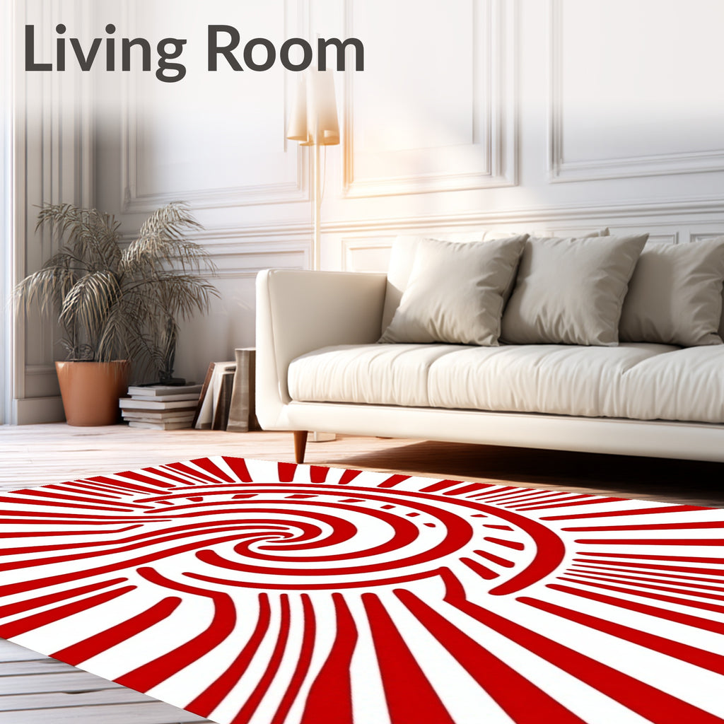 Bold Crimson Swirl Sunburst Rug