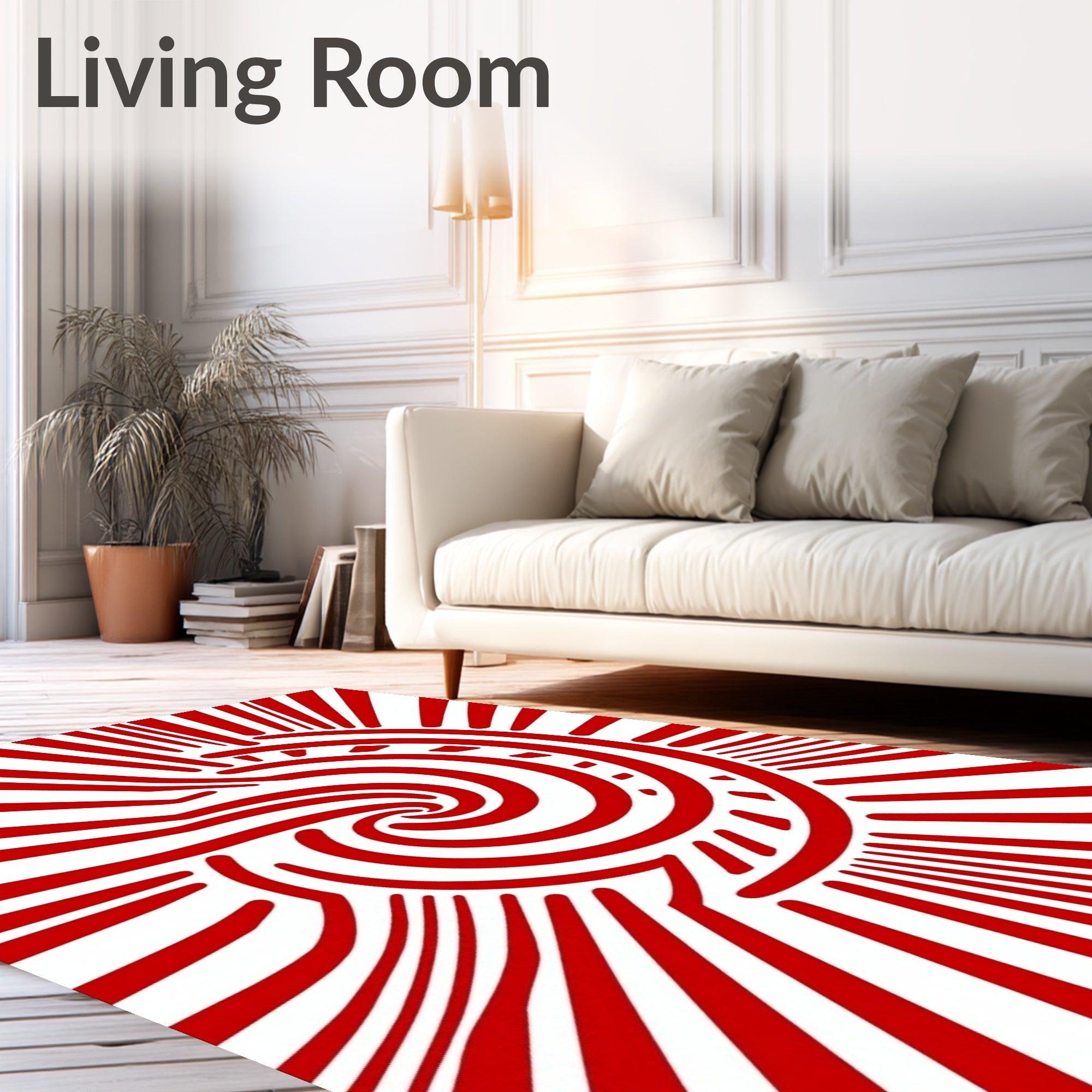 Bold Crimson Swirl Sunburst Rug