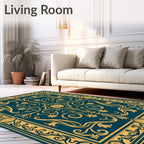 Ornate Teal Floral Scrollwork Rug